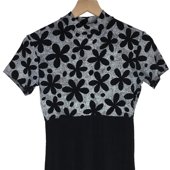 VINTAGE Joule Mini Dress 90s Floral Mod Retro Mock Neck Stretchy Size Medium - Picture 2 of 9